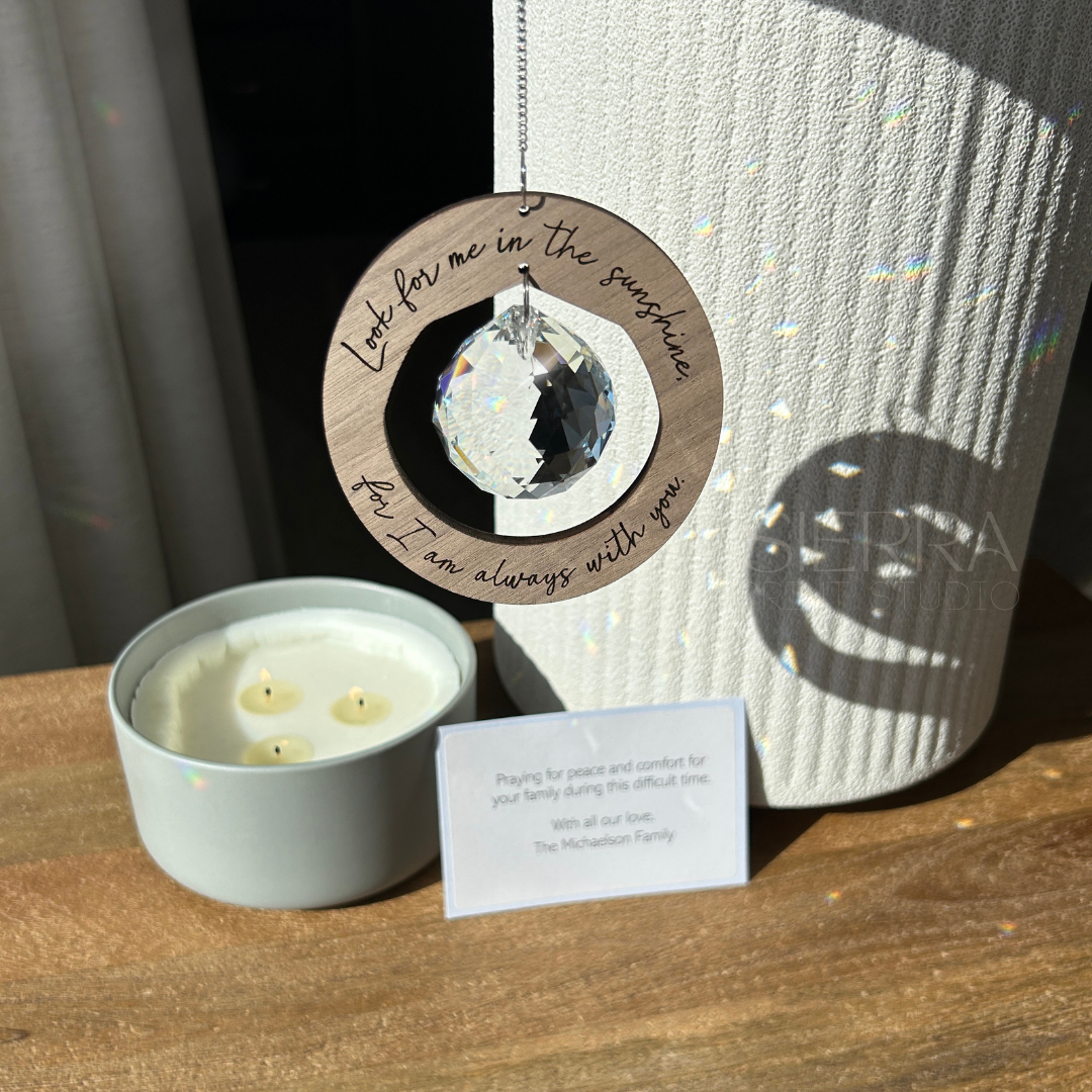 'Look for me in the sunshine, for I am always with you.' Memorial Circle Suncatcher